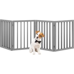 Pet Gate – Dog Gate for Doorways, Stairs or House – Freestanding, Folding, Accordion Style, MDF Wooden Indoor Dog Fence by Petmaker (4 Panel, Gray)