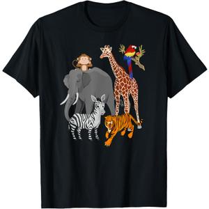 Zoo Animals Shirt Wildlife Birthday Party A Day At The Zoo T-Shirt (Black, M)