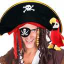 D-Fokes 2 Pieces Pirate Hat Skull Print Pirate Captain Costume Cap - Pirate Accessories Funny Party Hat Caribbean Fancy Dress