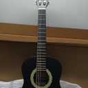 Pyle Beginner Acoustic Guitar Kit, 1/2 Junior Size All Wood Instrument with Full Accessory Kit, Picks, Shoulder Strap, Carry Case, Cleaning Cloth, Tuner App, 2 Month Lessons, 34 (Black Matte)