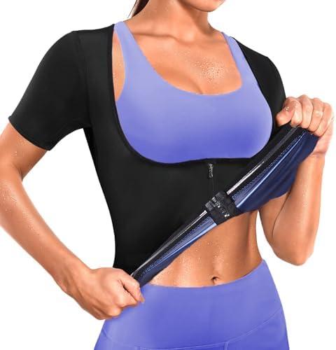 BXVX Sauna Suit Shirt for Women Weight Loss Sweat Siuts Waist Trainer Vest Workout Compression Tank Top Zipper, XL