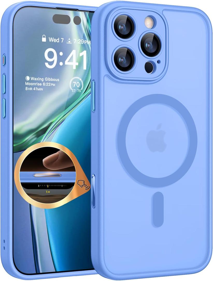 CANSHN Magnetic & Camera Control Compatible with iPhone 16 Pro Max Case, [Full Camera Protection] [Compatible with Magsafe] [Translucent Matte] Shockproof Protective Phone Cover 6.9 Inch - Ultramarine