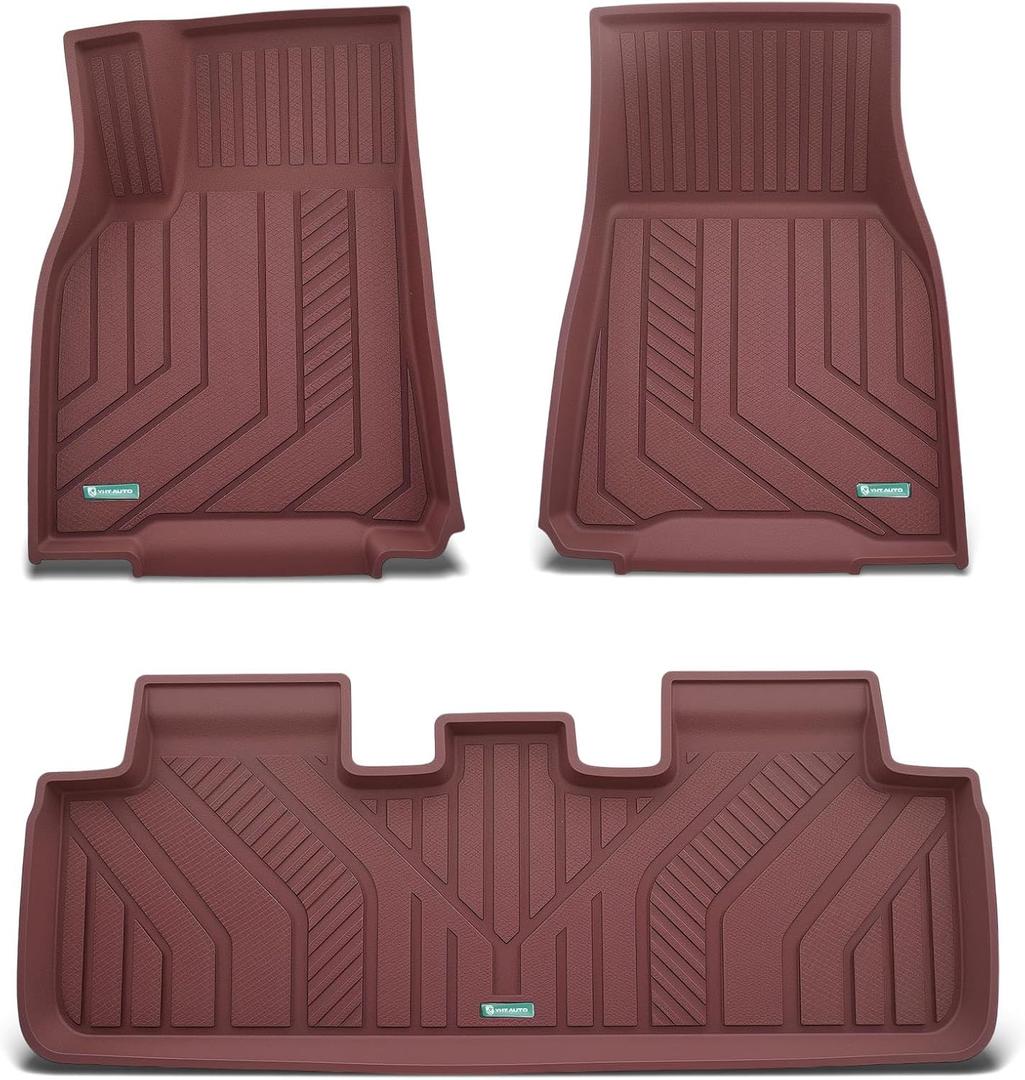 YHTAUTO Floor Mats Compatible with Tesla Model Y 2025-2020 (5-Seat, Not for Juniper), TPE Floor Liners All Weather Custom Fit, 1st & 2nd Row, Set of 3, Red