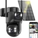 4K Solar Security Cameras Wireless Outdoor, 2.4G/5Ghz WiFi Cameras for Home Security, Dual Lens Solar Camera with Auto Tracking, Human Detection, Color Night Vision, Spotlight Siren,Alexa (1 Pack, Black)