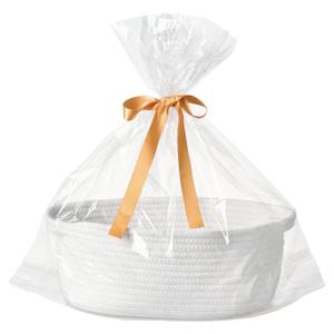 Small Woven Gift Basket Empty with Bag & Ribbon - Gifts for Mom, Baby Shower, Birthdays & Raffle - Cotton Rope Storage Basket for Dog Toys or Shelf - 12"x8"x5", White