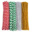 400 Pieces Christmas Pipe Cleaners Chenille Stem, Red Green Glitter DIY Art Crafts, 4 Colors