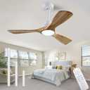 42" Wood Ceiling Fan with Lights Remote Control,Quiet DC Motor 3 Blade Ceiling Fans for Patio Living Room, Bedroom, Office,Indoor Outdoor(Raw wood+White)