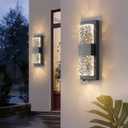Dusk to Dawn Outdoor Lighting Fixture Wall Mounted - 14.2'' IP65 Waterproof Wall Sconce with 12W LED Crystal Modern Outside Wall Lamp for Hallway Doorway Porch Patio Backyard, Black, 1PCS
