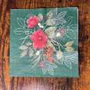 2 x IHR Ideal Home Range Cocktail Napkins Disposable 3-Ply Paper Party Napkin Pack, 5" x 5", Christmas Flowers (Green), 20-Count