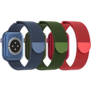 3 Pack Mesh Metal Band Compatible with Apple Watch Band 38mm 40mm 41mm 42mm 44mm 45mm 46mm 49mm, Stainless Steel Magnetic Loop Strap for iWatch Ultra 3 2 1 Series 11/10/9/8/SE/7/6/5/4/3 Men Women (E-Blue/Grass Green/Red)