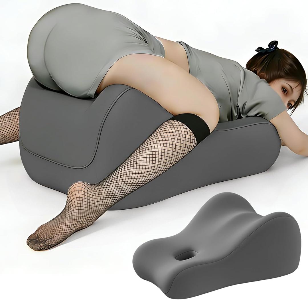 Memory Foam Wedge Pillow Intimacy Couples Pillow, Pregnant Ergonomic Contoured Position Pillow for Sleeping & Reading, Multi-Functional Bed Pillow Back Support Cushion All Grey