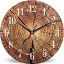 Mxocom Wood Grain Wall Clock Old Tree Root Crack Pattern 10 Inch Silent Non Ticking Battery Operated Clock Vintage Round Clock for Living Room Bedroom Bathroom Office Decor