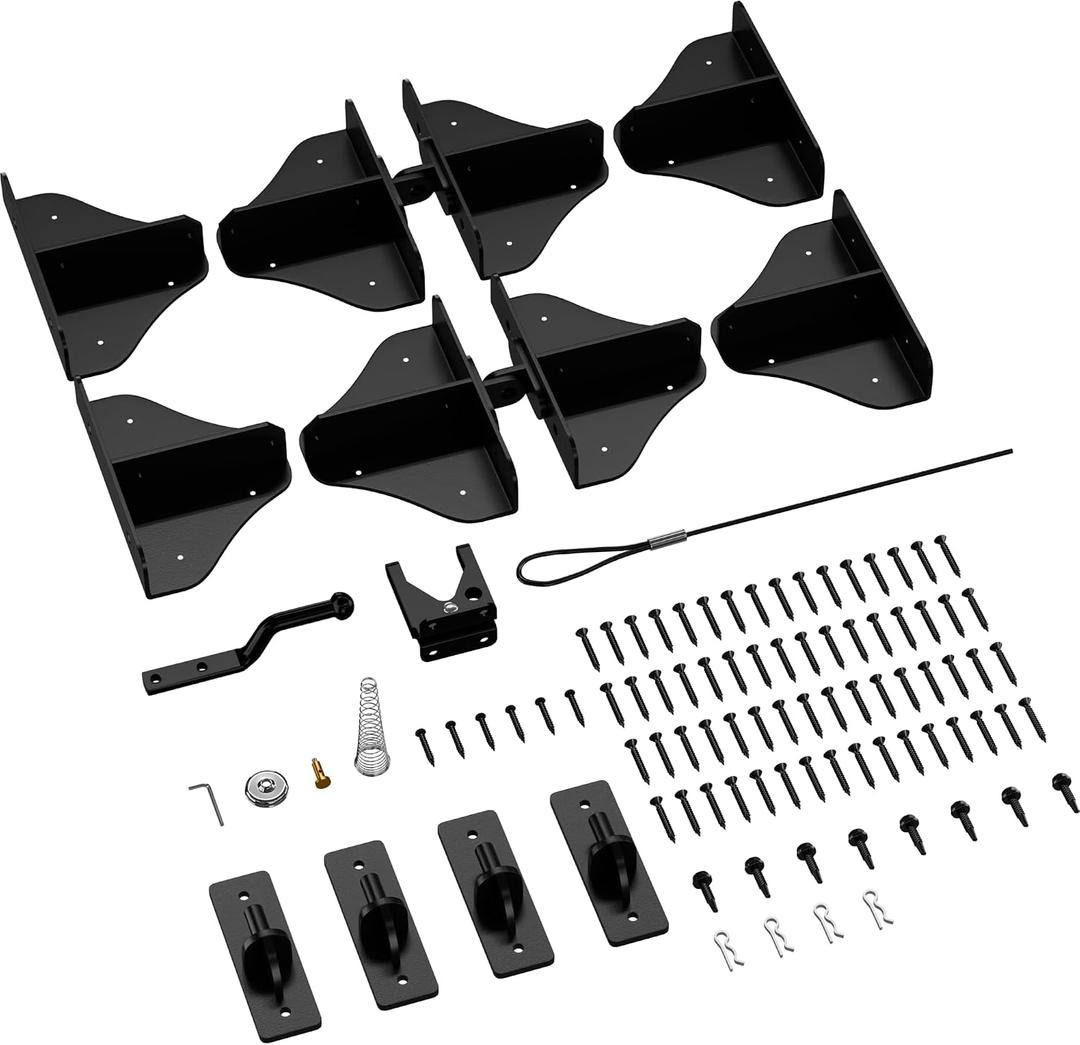 Anti Sag Fence Door Frame Kit Double Door Kit Heavy Duty 90 Degree Right Angle Hinges with Self-Locking Gate Latch & Corner Brace - for Wood Gates, Garden Fence