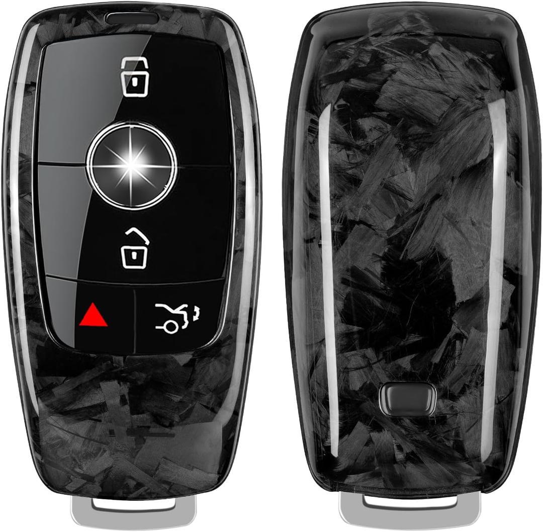 Carbon Fiber Key Fob Cover Compatible with Benz,Key Fob Protector fits for Benz A-B-C Class S-Class G-Class E-Class CLA GLB CLS GLE GLC Model 2022 2023 2024 Series Key Fob Cover,Forged Black