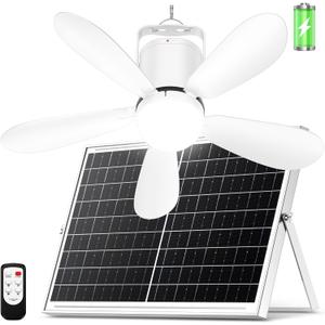 21 Solar Ceiling Fan Light, 30W Solar Powered Portable Gazebo Fan with Remote, Wireless Battery Operated Ceiling Fan Light Outdoor, for Camping RVs Tent Patio Canopy Chicken Coop Outside