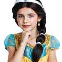 Girls Long Ponytail Wigs Kids Black Braided Wig with Blue Beadband for Halloween Cosplay Wigs (Black/Braid)