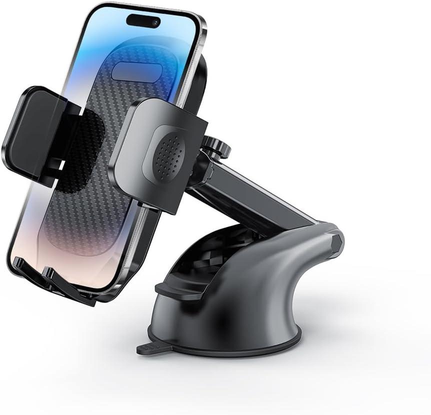 Bittwee Car Suction Cup Phone Holder, 360 Rotation Anti-Shake Stable Windshield Dashboard Window Cellphone Holder Mount with Sticky Gel Pad, Compatible with 12 13 14 15 Pro MaxCarbon Fiber