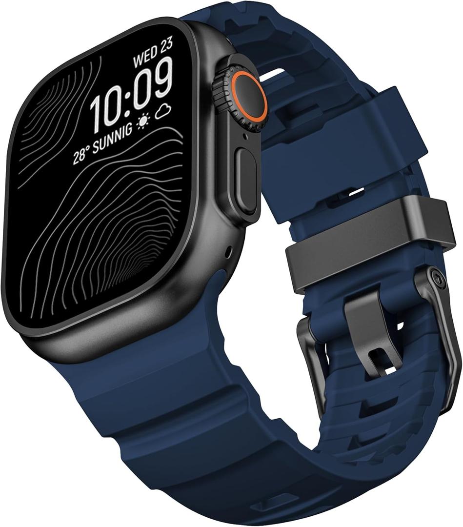 Rugged Silicone Bands Compatible with Apple Watch Ultra 3/2/1 Band 49mm 46mm 45mm, Durable Adventurous Sport Rubber Strap with Metal Clasp for iWatch Series 11 10 9 8 7 SE(Blue, 42mm/44mm/45mm/46mm/49mm)