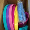 Sloosh 3 Packs Foldable Bucket - Collapsible Bucket with Sand Shovels and Mesh Backpack for Kids Toddlers Beach Toys, Easter Egg Hunt, Camping, Travelling and Fishing Water Pail (Pink/Purple/Green)