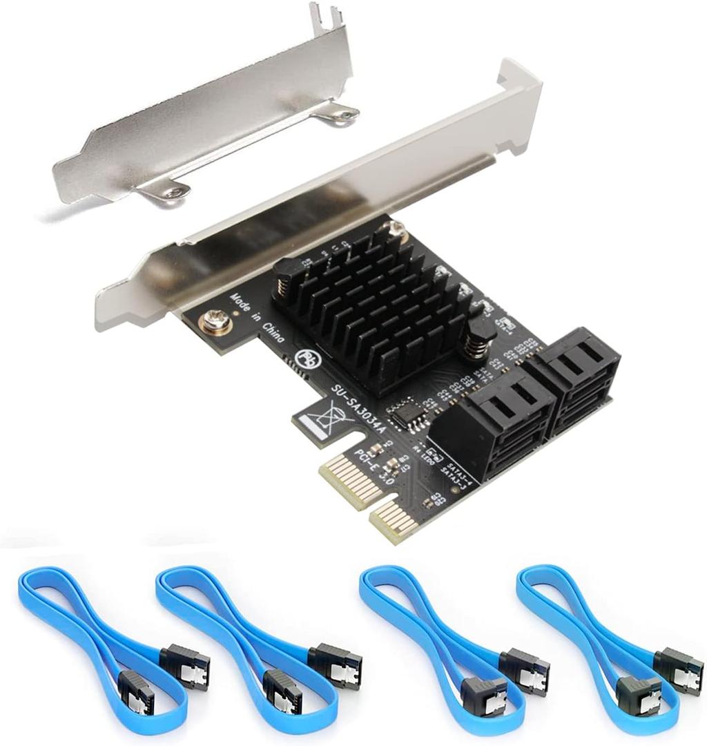 SATA Card PCIE 3.0, 4 Port with 4 Cables, Controller Expansion Card with Low Profile Bracket, Non-Raid, Boot as System Disk, Support 4 SATA 3.0 Devices
