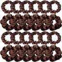 24 Pieces Satin Hair Scrunchies Silky Elastic Hair Bands Skinny Solid Hair Ties Ropes Ponytail Holder for Women Girls Hair Accessories Decorations, 2 Sizes (Coffee Color)