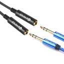 1/4 inch TRS Splitter Cable, 6.35mm Stereo Y Cable, 1/4 Male Plug to Dual 1/4 Female Jack Cord, 12 inches / 30cm