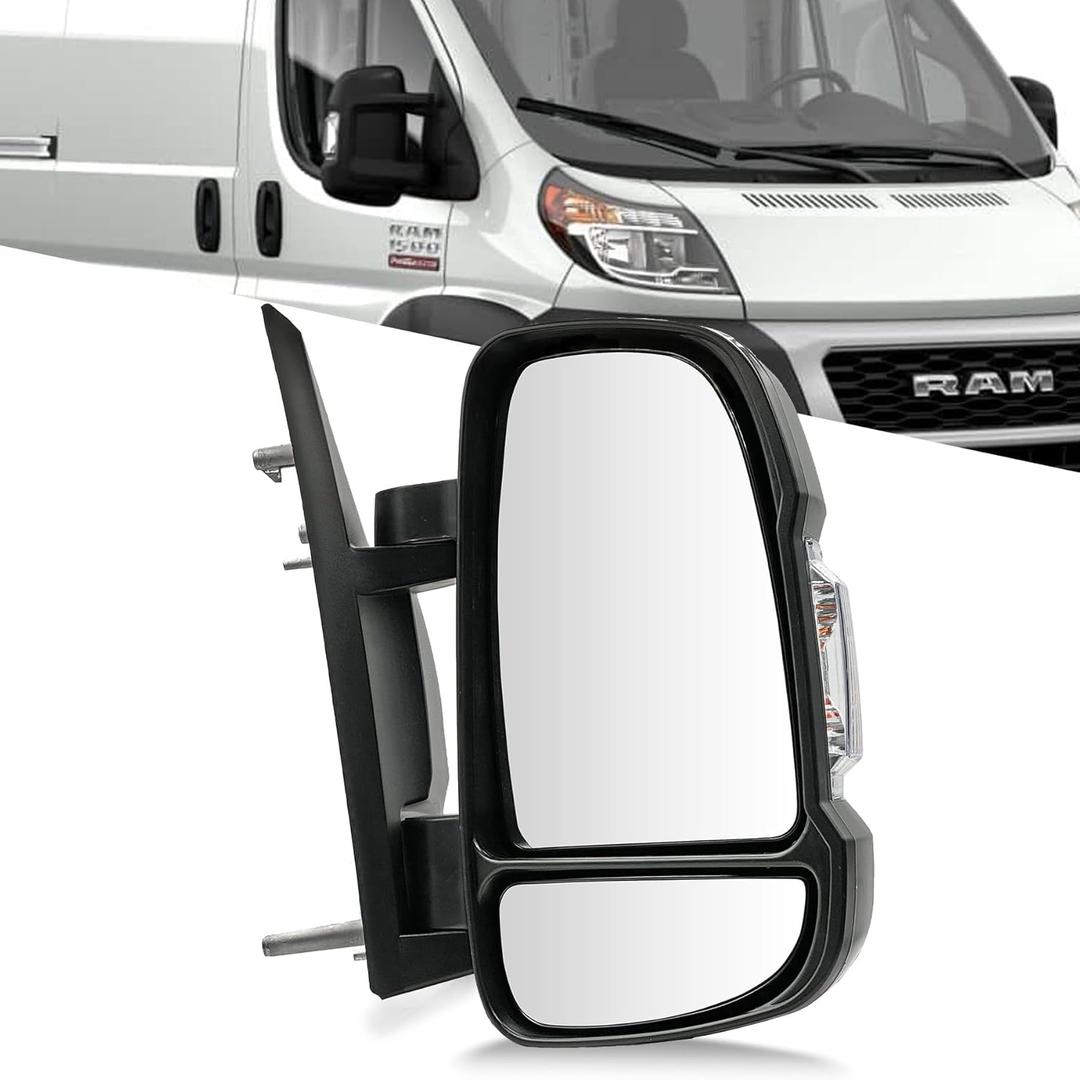 Convitex Passenger Right Side Mirror for Dodge Ram Promaster 1500 2500 3500 2014-2021, with Heated Power Glass Turn Signal Light Manual Folding, Replaces CH1321417 CH1321376