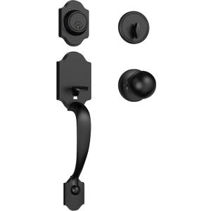 Estmoon Front Door Lock Set Matte Black Exterior Door Handle, Deadbolt Lock with Interior Door Knob for Entry Doors, Front Door Handle and Single Cylinder Deadbolt Reversible for Left &Right Hand Door