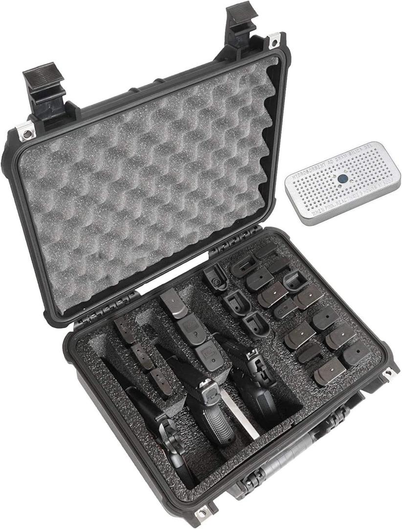 Case Club 3 Pistol & Accessory & Up to 23 Magazines Pre-Cut Waterproof Case with Silica Gel to Help Prevent Gun Rust (Gen 2)