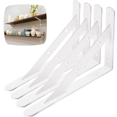Hyznengu Shelf Brackets Heavy Duty, 4 Pack White 16inch Floating Shelf Bracket, Max Load 300 lbs of Metal Triangle Decorative Shelf Support Brackets for Wall Mount