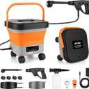 660PSI Portable Cordless Pressure Washer with Folding 3.4Gal Tank, 6-in-1 Nozzle, 7 Adjustable Pressure Levels, 7M Hose, Portable Sprayer with Wheels for Car Floor Wall Fence Cleaning (Orange)