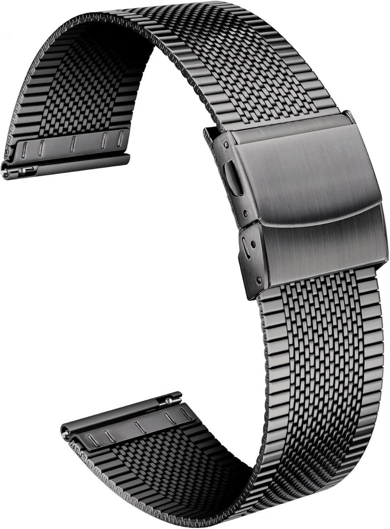 BINLUN Stainless Steel Mesh Watch Bands 12mm 14mm 16mm 18mm 20mm 22mm Ultra-thin Quick Release Metal Replacement Watch Strap Men Women 4 Color (Gold, Silver, Black, Rose Gold)