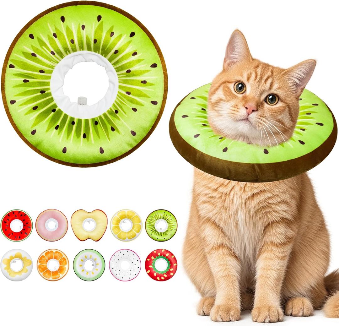 Cat Cone Collar Soft, Adjustable Cat Recovery Cone to Stop Licking, Cute Kitten Donut Collar After Surgery, Elizabethan Collars for Kittens, Lightweight Cats Neck Cones (Kiwifruit, Medium)