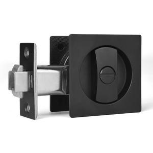 Dontay Pocket Door Privacy Lock, Flush Handles, 2-3/8" Backset, (Bed/Bath) Latch, Recessed Knob, Hardware for 1 3/8 to 2 3/16 Thickness Door (Excluding Edge Pull, Matte Black, Square - 1 Pack)
