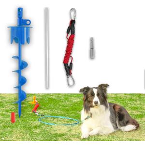Dog Stakes for Outside Heavy Duty Hold up to 350Lbs Large Dogs Tie Out Tether Leash Chain for Yard Screw in Ground Anchors Set 17 inch Blue with Buffer Rope