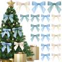 24 Pcs Velvet Christmas Bows for Christmas Tree 4.72" Rustic Crafts Gift Velvet Ribbon Twist Tie Bows for Xmas Wreaths Garland Gift Wrapping Wedding Decor(Peacock Blue,White,Blue)
