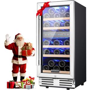 BODEGA 15 Inch Dual Zone Wine Fridge, 30 Bottle, Black 15 Wine Cooler Under Counter For Home and Kitchen, With Double-Layer Glass Door, Wine Refrigerators Free standing with Temperature Control.