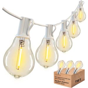 DAMAING Outdoor String Lights 75FT Waterproof Patio Lights with 38 Shatterproof Dimmable Edison LED Bulbs,Connectable Outdoor Lighting for Backyard,Garden and Wedding Outside, 2200K White Cord