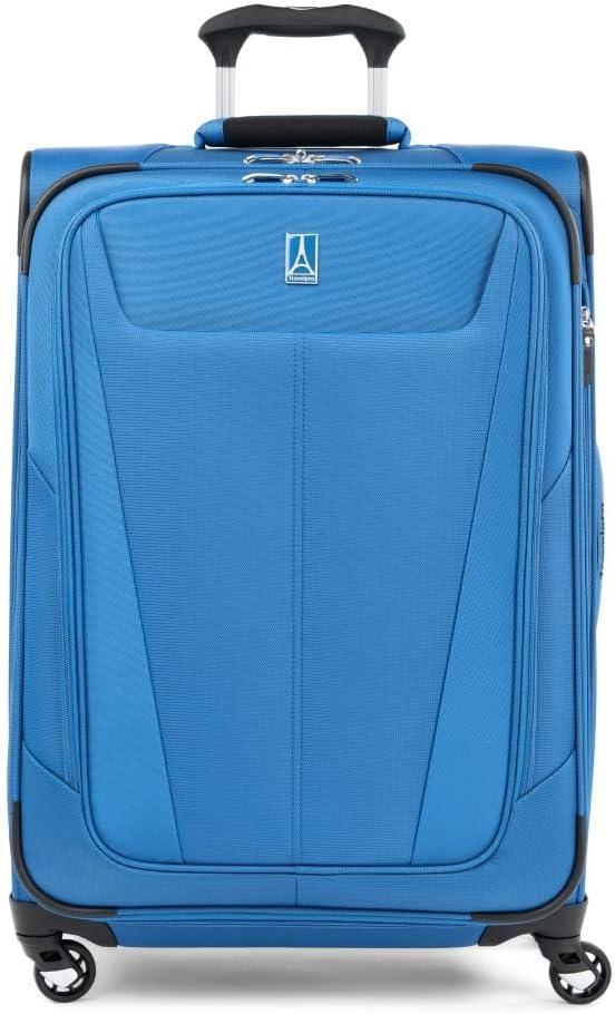 Travelpro Maxlite 5 Softside Expandable Checked Luggage with 4 Spinner Wheels, Lightweight Suitcase, Men and Women, Azure Blue, Checked Medium 25-Inch