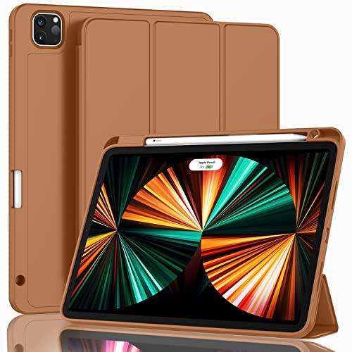 ZryXal New iPad Pro 12.9 Inch Case 2022/2021/2020(6th/5th/4th Gen) with Pencil Holder,Smart iPad Case [Support Touch ID and Auto Wake/Sleep] with Auto 2nd Gen Pencil Charging (Brown)