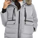 Women's Winter Thickened Down Jackets Long Down Coats Warm Parka with Hood (2X-Large, Fur Grey)