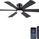 52 inch Ceiling Fans with Lights, Black Ceiling Fan with Remote APP, Dual-Sided Modern/Rustic 6 Blades, Reversible, 3CCT, Flush Mount Low Profile Ceiling Fan with Lights Bedroom Kitchen Indoor