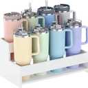 Water Bottle Organizer, 2-Tier 15.7" W Tumbler Holder for 8 Cups, Pantry Kitchen Storage Rack for Wine Bottles Countertop Cabinet