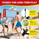 BAGAIL Volleyball Net, 12ft Portable Volleyball Net for Backyard - Adjustable Height, Heavy-Duty Frame, Freestanding Design - Portable Outdoor/ Indoor Volleyball Set with Carry Bag - Red