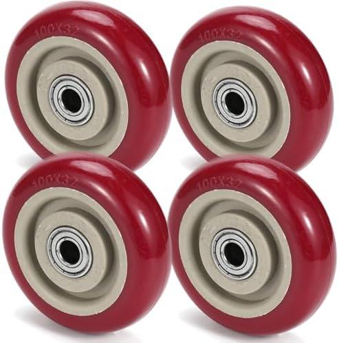 4 Inches Casters Wheels Medium Duty, 4 Packs Bearing 400LBS, Replacement for Platform Trucks Cart Furniture Workbench, Red PVC