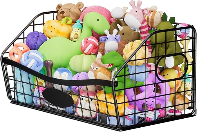 Daoun Dog Toy Basket  Durable ChewProof Dog Toy Storage Bin with Handles, Foldable Portable Metal Basket Organizer for Pet Toy Holder