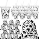 24 Pcs Soccer Party Favors Drawstring Bags with Soccer Tumbler Cups for Team Gift Kids Sports Birthday Party Favor Supplies