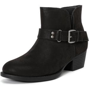 Luoika Women's Wide Width Ankle Boots - Black Brown Short Boots Block Low Heel Side Zipper Booties. (9.5 X-Wide)