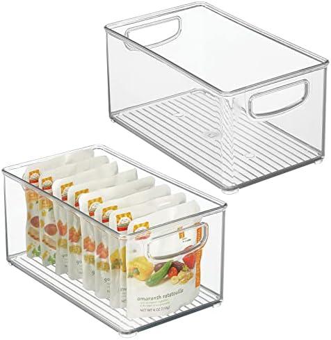 mDesign Plastic Baby Nursery and Food Organizer - Storage Holder Bin with Handles for Closet, Cupboard, Cabinet, Drawers, Shelves - Holds Canned Food, Bottles - Ligne Collection - 2 Pack - Clear