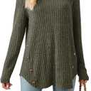Lafural Womens Long Sleeve Tops Tunic Fall Shirts Women Sweaters Crew Neck Button (Small, Green)